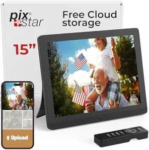 PixStar 15 inch Large Digital Frame WiFi | Free Unlimited Cloud | Share Videos and Photos by Email or App | Motion Sensor | Best USNews Digital Photo Frame 2024 | Large Electronic Picture Frame