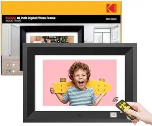 KODAK 10.1 Inch Wood Digital Picture Frame with Remote Control, IPS Screen HD Display, Auto-Rotate, Wall Mountable, Programmable Auto On/Off, Enjoy Your Precious Moment in Slideshow, Black