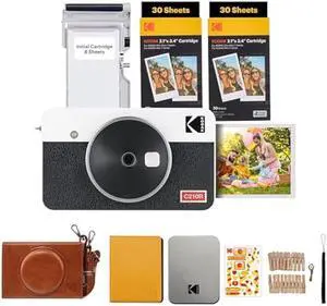 KODAK Mini Shot 2 Retro 4PASS 2-in-1 Instant Digital Camera and Photo Printer (2.1x3.4 inches) Initial 8 Sheets + 30 Sheets Gift Bundle, White KODAK Mini Shot 2 Retro 4PASS 2-in-1 Instant Digital Camera and Photo Printer (2.1x3.4 inches) Initial 8 Sheets + 30 Sheets Gift Bundle, White