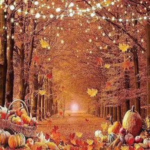 CYLYH 8x8ft Fall Photography Backdrop Autumn Maple Forest Leaves Pumpkin Party Background Thanksgiving Party Supplies Farm Harvest Event Banner Thanksgiving Photo Booth Props