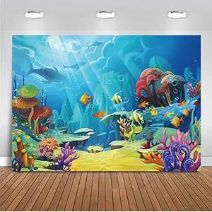 CHAIYA Under The Sea Backdrop Ocean Little Mermaid Backdrop Background for Under The Sea Theme Baby Shower Photo Booth Banner Party Cake Table Decoration 10x8ft