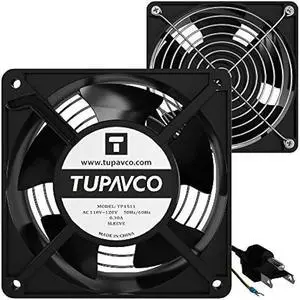 Network Cabinet Fan (Dual 2pc Kit for Server Rack Cooling) Pair of Roof Rackmount Muffin Fans 120mm 4in Noise Level 55dBa Steel Frame Ventilation with 110V AC/Ground Cable -Tupavco TP1511