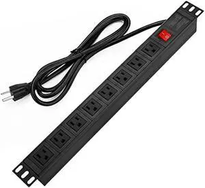 BTU Power Strip Surge Protector Rack-Mount PDU, 8 Right Angle Outlets Wide-Spaced, Mountable Power Strip Heavy Duty for Server Racks, Commercial, 300J (Black 6FT)