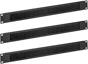 kwmobile Black 1U Brush Panel (3 Pack) - 19 inch Server Rack Cable Management - Manage Rackmount Network and Power Cables - Metal Panels with Brushes