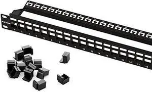 Iwillink 24 Port Blank Keystone Patch Panel with Blank Keystone Jack Inserts 1U 19'' Metal Rackmount or Wallmount Housing for Keystone Jacks Keystone Panel