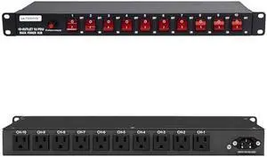 10-Outlet 1U Horizontal PDU Rack Mount Power Strip - Surge Protector,100-240V/15A/1800 Joules,for Network Servers,Power Conditioner with 10 Individual Switches and 6 ft Power Cord