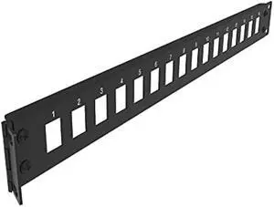 Jingchengmei 16-Port 1U Hinged Rack Blank Patch Panel for Keystone Jack Cat.6 or Cat.5E, 19 Rackmount (H1UKS16H, Black)