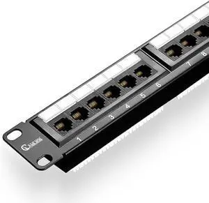 NewYork Cables 24 Port Cat6a Patch Panel  10Gb Ethernet, 1U 19 Rackmount, RJ45 Keystone, T568A/B Color-Coded Labels, Unshielded, Compatible with Cat6 & Cat5e, Includes Cable Ties