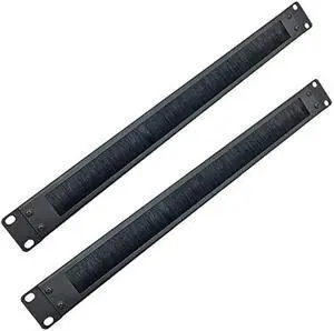 Jingchengmei 2 Pack-1U Disassembled Rack Mount Cable Management Panel with Brush for Cable Entry for 19-Inch Rack or Cabinet Black (BF01UAB2PC)
