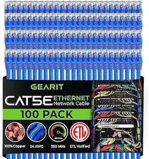 GearIT 100-Pack, Cat5e Ethernet Patch Cable 3 Feet - Snagless RJ45 Computer LAN Network Cord, Blue - Compatible with 48 Port Switch POE Rackmount 48port Gigabit
