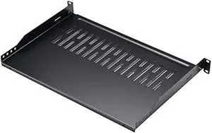 Rack Shelf 1U Vented Server Rack Mount Cantilever Tray, 50 lbs, 12 inches Deep, Black