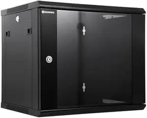 RackPath 9U Wall Mount Network Rack Cabinet  Quiet Cooling Fan, Locking Glass Door, 17.7 Deep (450mm), Removable Locking Side Panels, Fits 19 IT & A/V Equipment