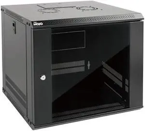 Tecmojo 9U Wall Mount Server Cabinet IT Network Rack Enclosure Lockable Door and Side Panels Black,Cooling Fan, Glass Door, 17.7inch Depth,for 19 IT Equipment, A/V Devices