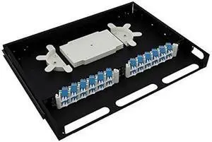 CableRack 1U Telescoping Rackmount Fiber Enclosure 24-Core Black with 24 Singlemode LC Couplers