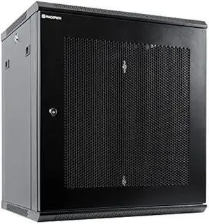 RackPath 12U Wall Mount Server Cabinet Network Rack Enclosure, Quiet Cooling Fan, Perforated Door, Black