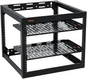 ECHOGEAR 10U Network Rack - Wall Mountable Heavy Duty 4 Post Design Holds All Your Networking & AV Gear - Open Frame Design Includes 2 1U Vented Shelves & Mounting Hardware