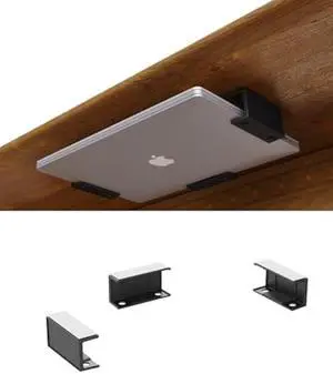Under Desk Laptop Holder Under Desk Rack Mount for Keyboard & Small Devices Also Fit for Cable Box Wall Mount Tray Organizer Like Routers, Modems, Network Switch and More