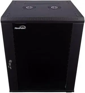 NavePoint 15U Server Cabinet Wall Mount Rack Enclosure with Caster Wheels, Includes 2 Fans, Locking Glass Door, Removable Side Panels  15U Network Cabinet 17.7 Deep, 19Server Rack for IT Equipment
