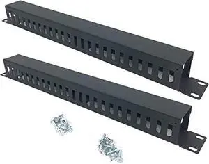 2 Pack 1U 19 Inch Cable Manager Horizontal Rack Mount 24 Slot Metal Finger Duct Wire Organizer with Cover and Mounting Screws for Server Rack, Black(24S2P)