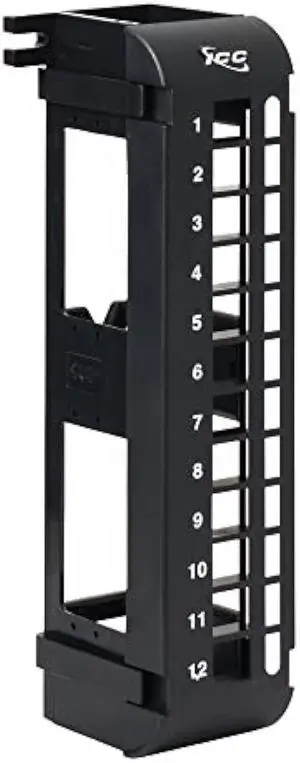 ICC 12 Port Blank Keystone Patch Panel with 89U Wall Mount Bracket for Slim Profile Keystone Jacks (Sold Separately), UL Listed, Black, IC107BP12V