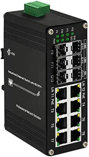 Industrial 8 Port Gigabit Ethernet Plus PoE Switch with 2x10G SFP+ and 4X 1G/2.5G/10G/Multi-gig SFP, 240W High Power, Support IEEE802.3af/at, Rack Mount Unmanaged Plug and Play Ethernet Switch