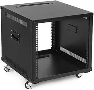 NavePoint 9U Portable Server Rack with Casters - 9U Network Rack Open Frame with Adjustable Rails, 132lbs Capacity - Up to 22.6 Deep 19-Inch Rack for IT Equipment, Telecom & A/V, Black