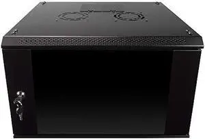NavePoint 6U Server Rack Enclosure with Glass Door, Cooling Fan, Locks, & Removable Side Panels - 6U Wall Mount Network Cabinet 19 Inch Rack 17.7 Inches Deep