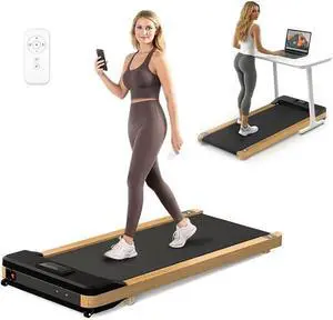 Maksone Portable Walking Pad with Remote Control,Wooden Office Treadmill for Home&WorkLED Dispaly Under Desk Treadmill