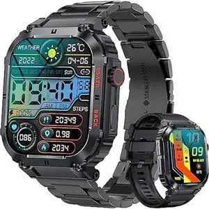 Military Smart Watches for Men with 1.96'' HD Screen, Bluetooth Call/100+Sports Mode, Fitness Smart Watches for Android iOS