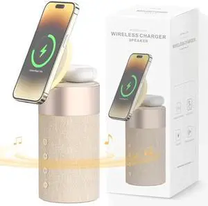 COLSUR Bluetooth Speaker, Magnetic Wireless Charger, Bluetooth Speakers with Night Light, 2 in 1 Wireless Charging Station for iPhone 16/15/14/13/12 Series, AirPods Pro/3/2Gift Ideal