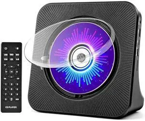 Desktop CD Player with Speakers, ROADOM CD Players for Home, Portable CD Player with Bluetooth Hi-Fi Stereo Sound,Remote Control,Supports CD/Bluetooth/FM Radio/U Disk/AUX/Timer/Repeat,Black
