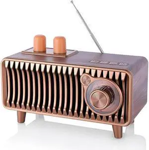 CYBORIS Retro Bluetooth Speaker, Vintage Radio Walnut Wood Rotary FM Radio 20W Dual Speakers Stereo,with U Disk/TF Card/Aux Music Player Function,Portable Wireless Speakers for Home, Office Decor