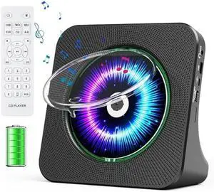 Gueray CD Player Portable Bluetooth: Desktop 4000mAh Rechargeable CD Players for Home with Timer HiFi Speakers Dust Cover LCD Screen Display FM Radio Type-c 3.5mm AUX Jack Remote Control