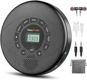 CD Player Portable,Discman Rechargeable,Walkman CD Player with Speaker, Headphones,CD-R,MP3 USB playable,Anti Skip CD Playing for car,Suitable for Personal or Multi-Users,Black