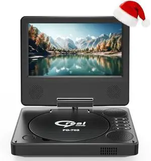 9.5 Portable DVD Player with 7.5 Swivel Display Screen, 5-Hour Built-in Rechargeable Battery, Car DVD Player,Supports SD Card/USB/CD/DVD and Multiple Disc Formats, High Volume Speaker