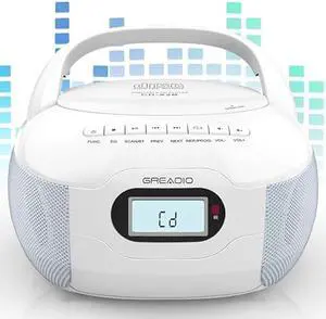 Greadio Boombox CD Player, Portable FM Radio CD Player with Bluetooth 5.1, LCD Display, AC Cord/Dry Battery Operation, TF/USB/AUX Port, Headphone Jack, CD-R/CD-RW Compatible for Home,Senior,Kids