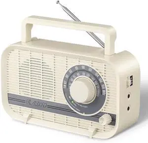Portable AM FM Radio Plug in Wall or Battery Operated Radio with Best Reception, Bluetooth,Headphone Jack,Large Dial Easy to Use for Seniors Elderly Cream