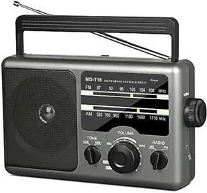 AM FM Portable Radio Battery Operated by 4X D Cell Batteries Or AC Power Transistor Radio with and Big Speaker, Standard Earphone Jack, High/Low Tone Mode, Large Knob