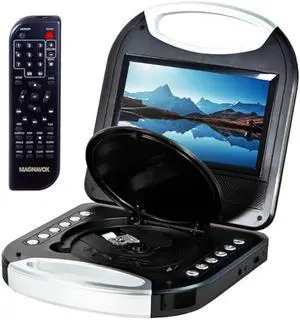 Magnavox MTFT750-BK Portable 7 inch TFT DVD/CD Player with Remote Control and Car Adapter in Black | Rechargeable Battery | Headphone Jack | Built-In Speakers |