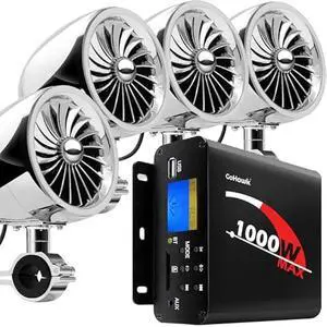 GoHawk Motorcycle Speakers Bluetooth 4 Inch Waterproof Radio Audio System and 1000W Amplifier AUX USB SD FM Radio, Great for Use with ATVs/Motorcycles, 12 Volt Vehicles