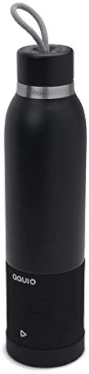 Aquio IBTB2BB Double-wall Steel Insulated Hydration Bottle with Rechargeable Bluetooth Wireless Speaker, Powered by iHome, Midnight, Midnight Black