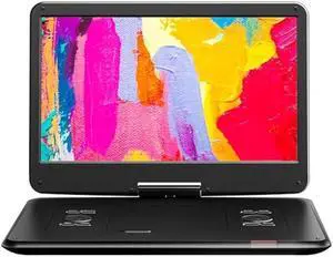 YOTON 17.5 Portable DVD Player with 15.6 HD Swivel Screen for Car and Kids, 4-6 Hours Working Time with Built-in Battery, Dual Stereo Speakers, USB/SD/AV/Audio/Gamepad Support [Not Support Blu-Ray]