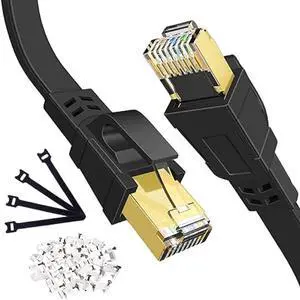 Cat 8 Ethernet Cable 100 FT, High Speed Internet LAN Cable Shielded with RJ45 Connector, Long Flat Gaming Ethernet Network Cable Cord 40Gbps for PS5,PS4,Switch,Router, Modem, Black