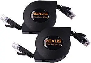 REXUS 2-Pack Retractable Cat 6 Flat Ethernet Network Cable 6.6 FT, 10 Gigabit High Speed LAN Wires Internet Patch Cable with RJ45 Connector for Xbox,PS4,Router, Modem,Switch(C6R20x2)