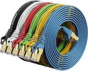 Cat 7 Ethernet Cable 7 ft 6 Pack (Highest Speed Cable) Cat7 Flat Shielded Ethernet Patch Cables - Internet Cable for Modem, Router, LAN, Computer - Compatible with Cat 5e, Cat 6 Network