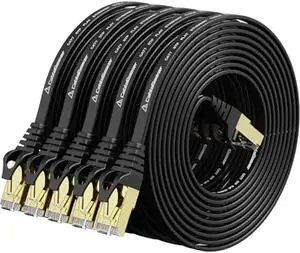 Cat 7 Ethernet Cable 10ft 5Pack Shielded (Highest Speed Cable) Flat Ethernet Patch Cables - High Speed Internet Cable for Modem, Router, LAN, Computer - Compatible with Cat 5e, Cat 6 Network