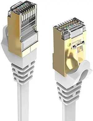 DEFACE Cat 8 Ethernet Cable 100 Ft White Flat 40Gbps High Speed Shielded RJ45 LAN Cable