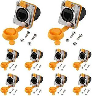 PENGLIN 10PCS RJ45 Panel Mount Cconnector, Dual-Port Outdoor Signal LAN Cable Connector for Cat5e/Cat5