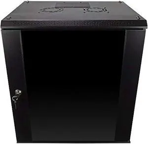 NavePoint 12U Server Rack Enclosure with Glass Door, Cooling Fan, Locks, & Removable Side Panels - 12U Wall Mount Network Cabinet 19 Inch Rack 17.7 Deep (450mm)