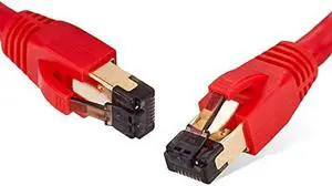 Cat 8 Ethernet Cable Network Patch Red 50ft 40Gbps, 2000Mhz Copper 26AWG S/FTP Shielded High Speed Performance Cord,Gold Plated RJ45 Connector for Gaming/Modem/NAS/Router Professional Internet
